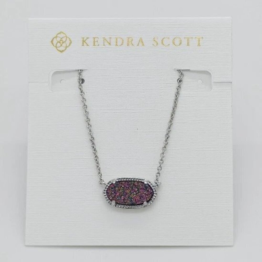Kendra Scott Elisa Silver Pendant Necklace In Multi Color Drusy